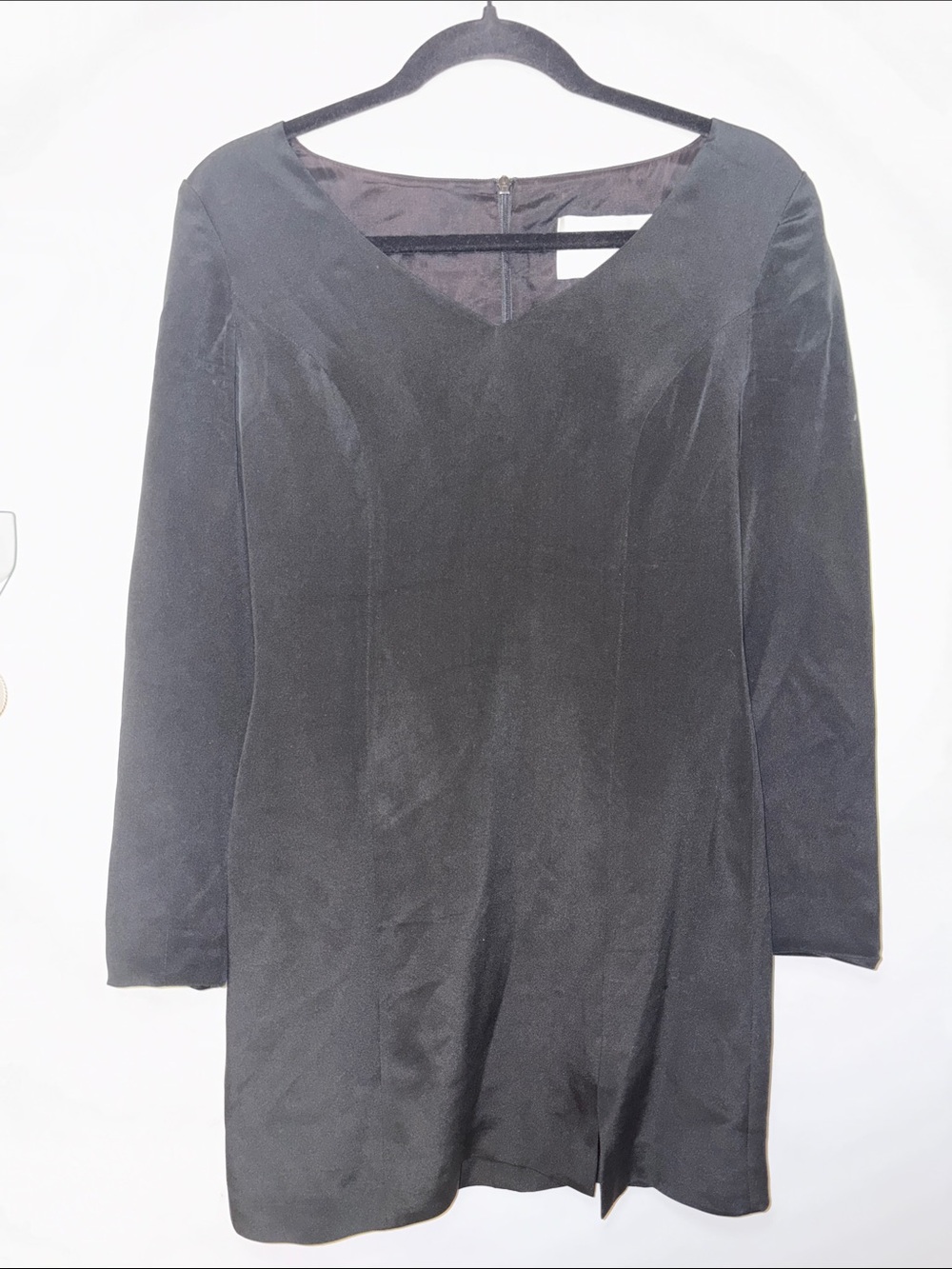 Hugo Buscati Silk Black V-Neck Long Sleeve Dress